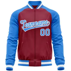 Crimson Powder Blue Varsity Full-Zip Raglan Letterman Baseball Jacket 5
