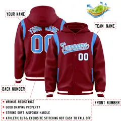 Crimson Powder Blue Varsity Letterman Shoulder Color Block Jacket Hoodie 4