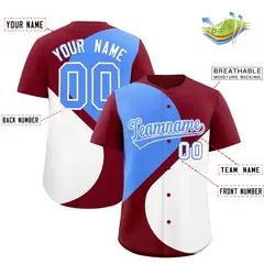 Crimson Powder Blue-White Color Block Half Heart Baseball Jersey 2