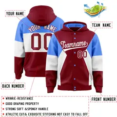 Crimson Powder Blue-White Color Block Varsity Letterman Jacket Hoodie 4