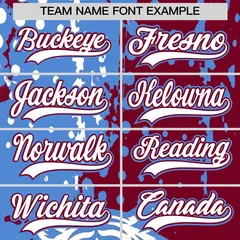 Crimson Powder Blue White Full-Snap Tiger Graffiti Baseball Jersey 6