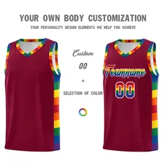 Crimson Pride Month LGBT Rainbow Basketball Jersey 3
