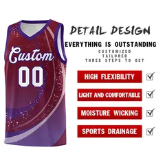 Crimson Purple Galaxy Graffiti Basketball Jersey 4