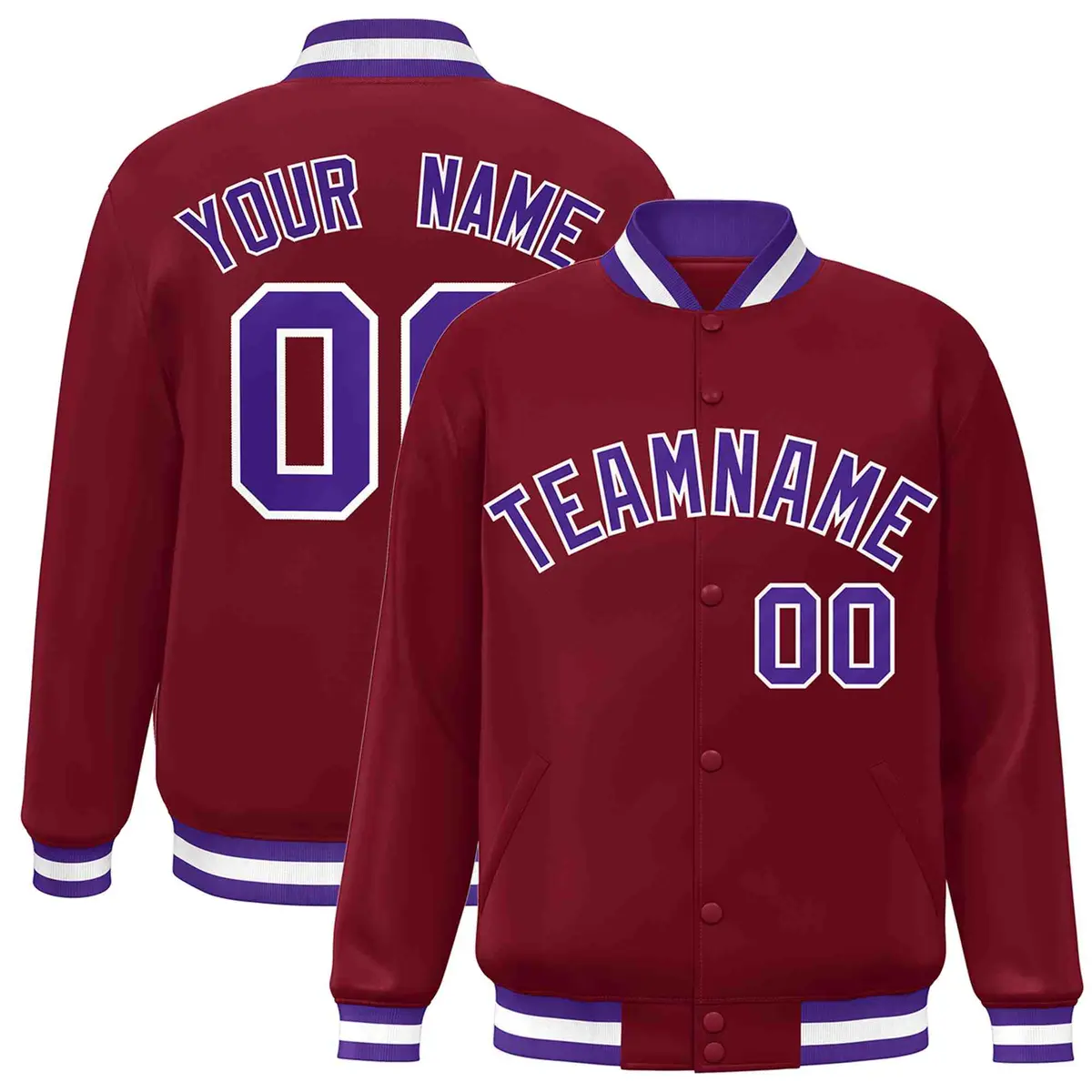 Crimson Purple-White Varsity Full-Snap Letterman Jacket