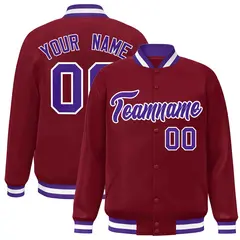 Crimson Purple-White Varsity Full-Snap Letterman Jacket 1