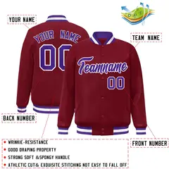 Crimson Purple-White Varsity Full-Snap Letterman Jacket 2