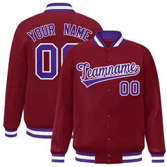 Crimson Purple-White Varsity Full-Snap Letterman Jacket 1