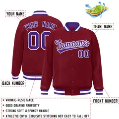 Crimson Purple-White Varsity Full-Snap Letterman Jacket 2