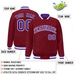 Crimson Purple-White Varsity Full-Snap Letterman Jacket 2