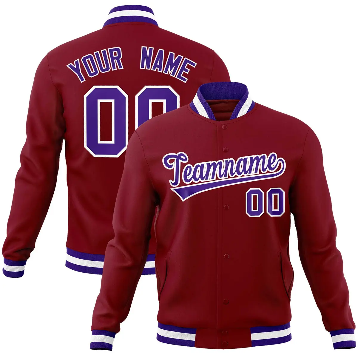 Crimson Purple-White Varsity Full-Snap Letterman Jacket