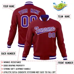 Crimson Purple-White Varsity Full-Snap Letterman Jacket 4