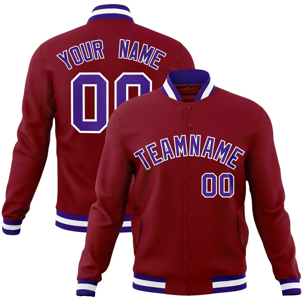 Crimson Purple-White Varsity Full-Snap Letterman Jacket