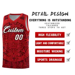 Crimson Red Aztec Sun Stone Graffiti Basketball Jersey 2