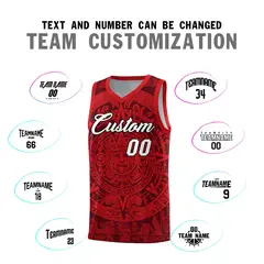 Crimson Red Aztec Sun Stone Graffiti Basketball Jersey 4