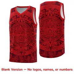 Crimson Red Aztec Sun Stone Graffiti Basketball Jersey 6