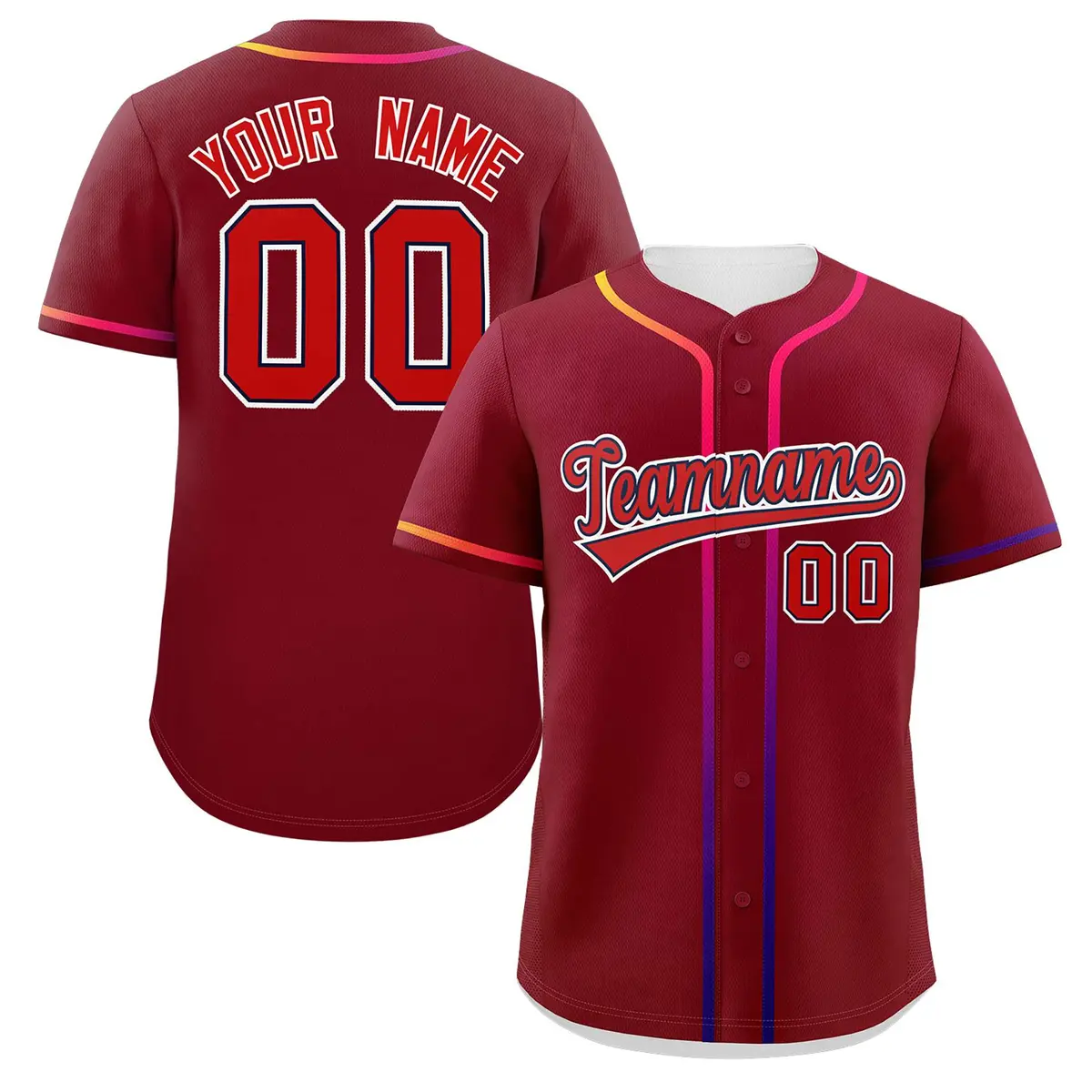 Crimson Red Gradient Ribbed Authentic Baseball Jersey