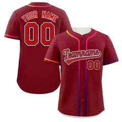 Crimson Red Gradient Ribbed Authentic Baseball Jersey