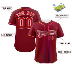 Crimson Red Gradient Ribbed Authentic Baseball Jersey 2