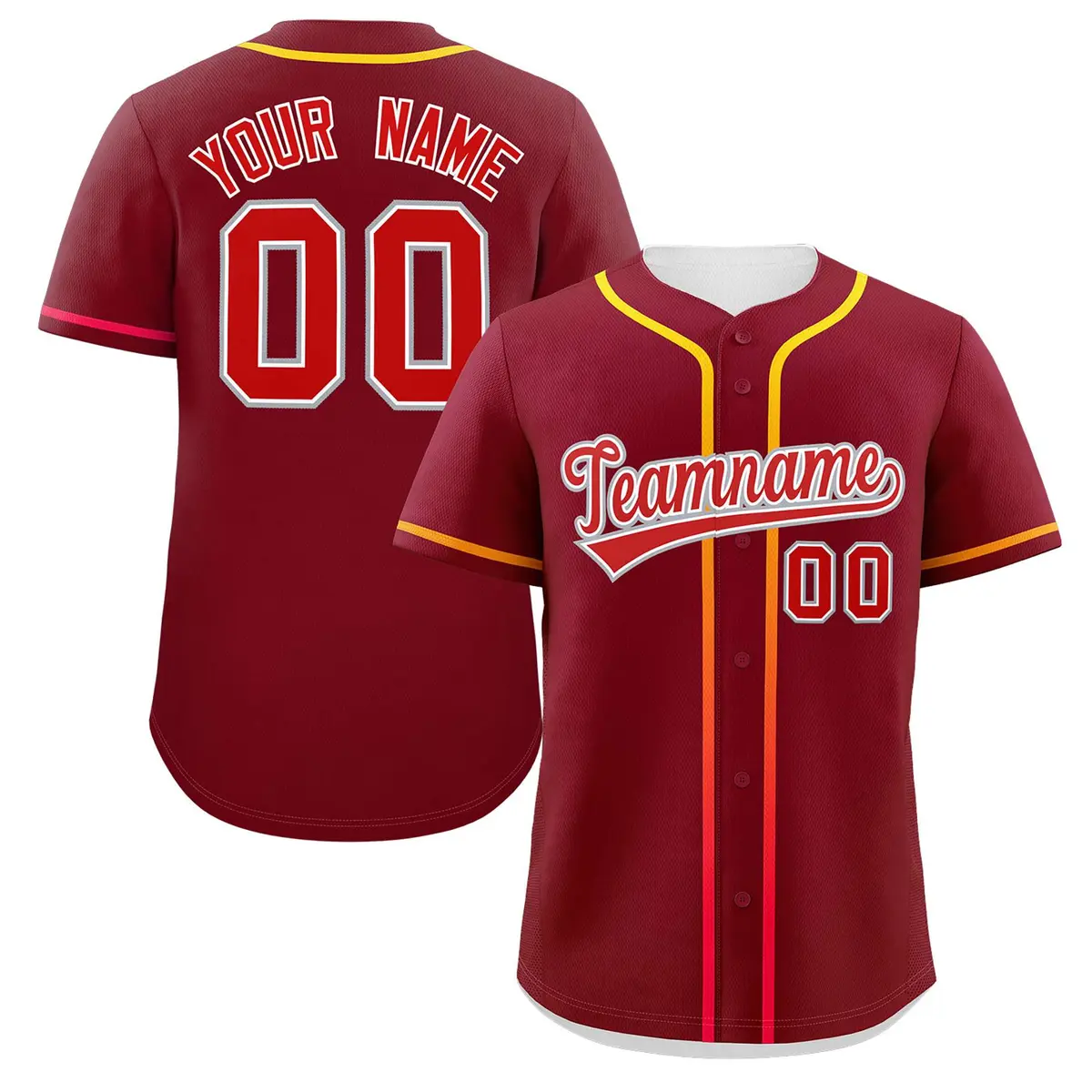 Crimson Red Gradient Ribbed Authentic Baseball Jersey
