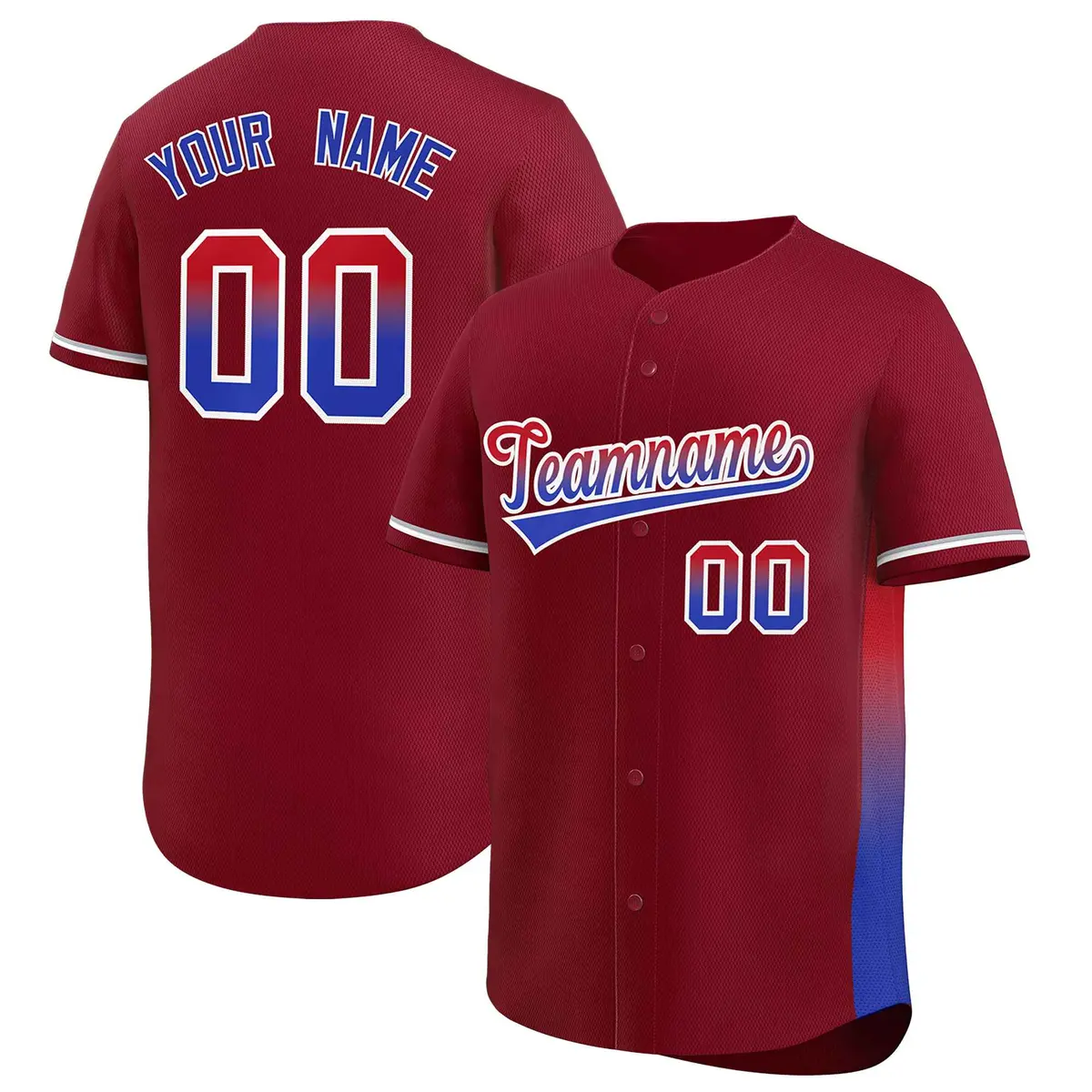 Crimson Red-Royal Gradient Font Side Baseball Jersey