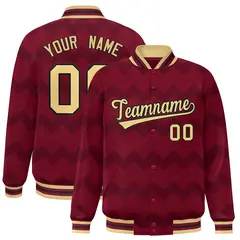 Crimson Ripple Color Block Full-Snap Varsity Letterman Jacket 1