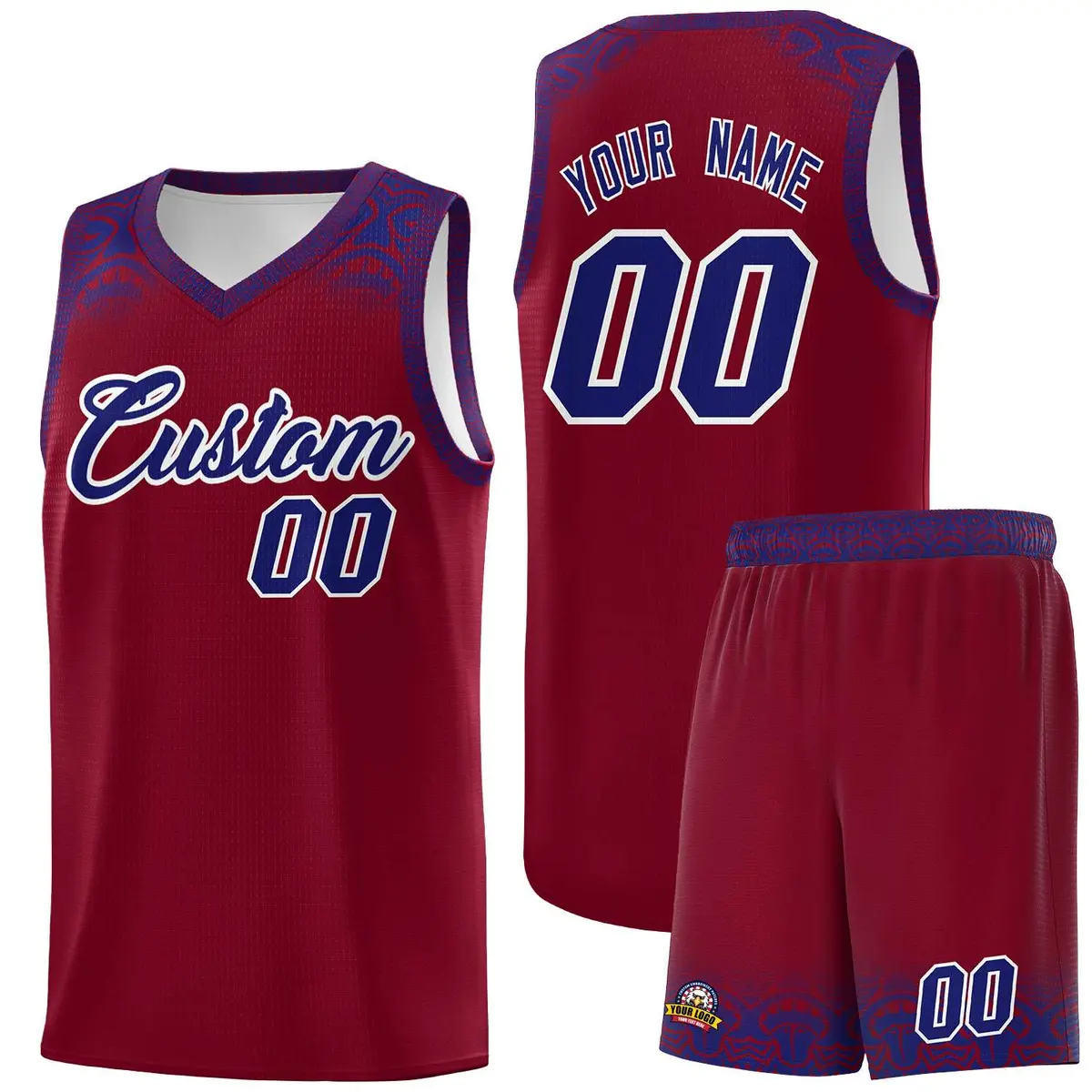 Crimson Royal Indians Print Basketball Uniform Jersey