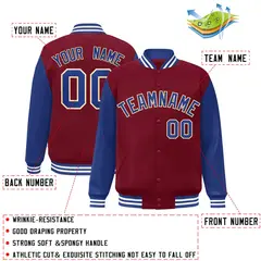 Crimson Royal-Khaki Raglan Varsity Full-Snap Letterman Jacket 2