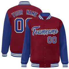 Crimson Royal-Khaki Raglan Varsity Full-Snap Letterman Jacket 1