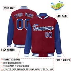 Crimson Royal-Khaki Raglan Varsity Full-Snap Letterman Jacket 2