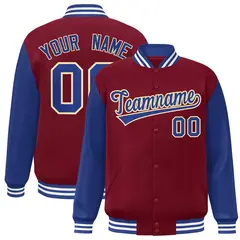 Crimson Royal-Khaki Raglan Varsity Full-Snap Letterman Jacket 1