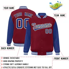 Crimson Royal-Khaki Raglan Varsity Full-Snap Letterman Jacket 2