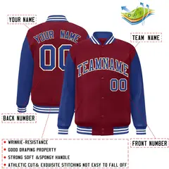 Crimson Royal-Khaki Raglan Varsity Full-Snap Letterman Jacket 2