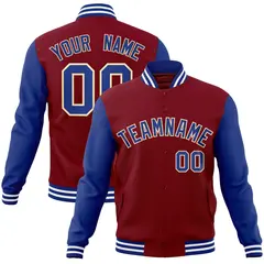 Crimson Royal-Khaki Raglan Varsity Full-Snap Letterman Jacket