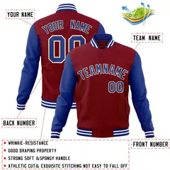 Crimson Royal-Khaki Raglan Varsity Full-Snap Letterman Jacket 4