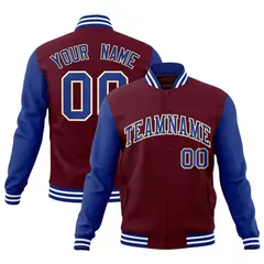 Crimson Royal-Khaki Raglan Varsity Full-Snap Letterman Jacket 1