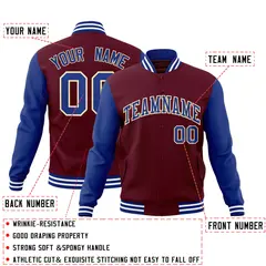 Crimson Royal-Khaki Raglan Varsity Full-Snap Letterman Jacket 4