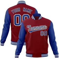 Crimson Royal-Khaki Raglan Varsity Full-Snap Letterman Jacket 1
