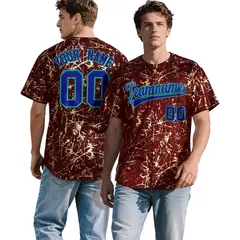 Crimson Royal Metallic Gold Splatter Baseball Jersey 1