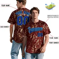 Crimson Royal Metallic Gold Splatter Baseball Jersey 2