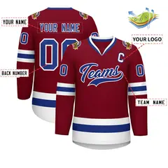 Crimson Royal-White Classic Hockey Jersey 2