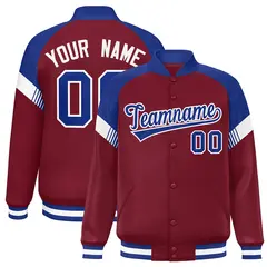 Crimson Royal White Color Block Full-Snap Varsity Letterman Jacket