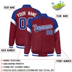 Crimson Royal White Color Block Full-Snap Varsity Letterman Jacket 2