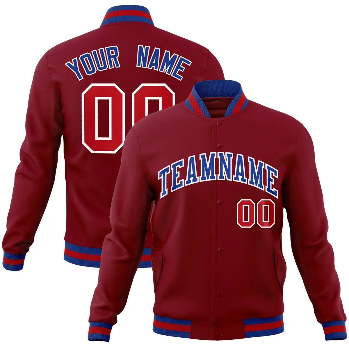Crimson Royal-White Varsity Full-Snap Letterman Jacket