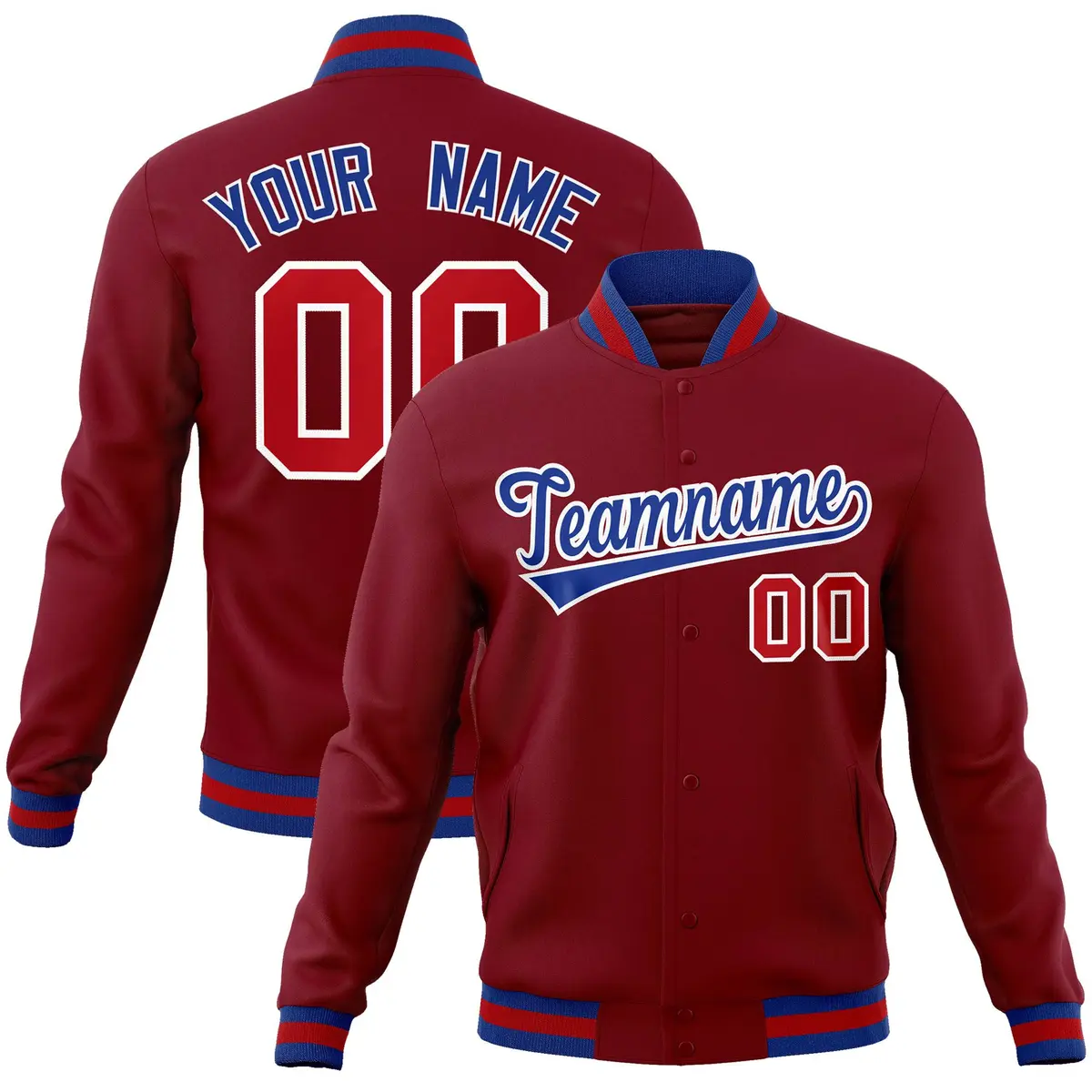 Crimson Royal-White Varsity Full-Snap Letterman Jacket