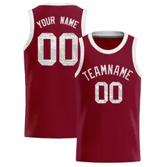 Crimson Sequined Trim Athletic Basketball Jersey
