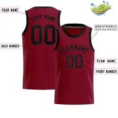 Crimson Sequined Trim Athletic Basketball Jersey 2