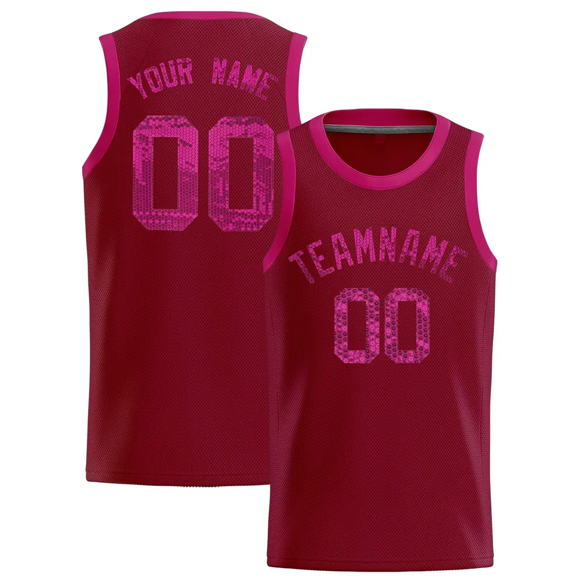 Crimson Sequined Trim Athletic Basketball Jersey