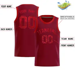 Crimson Sequined Trim Athletic Basketball Jersey 2
