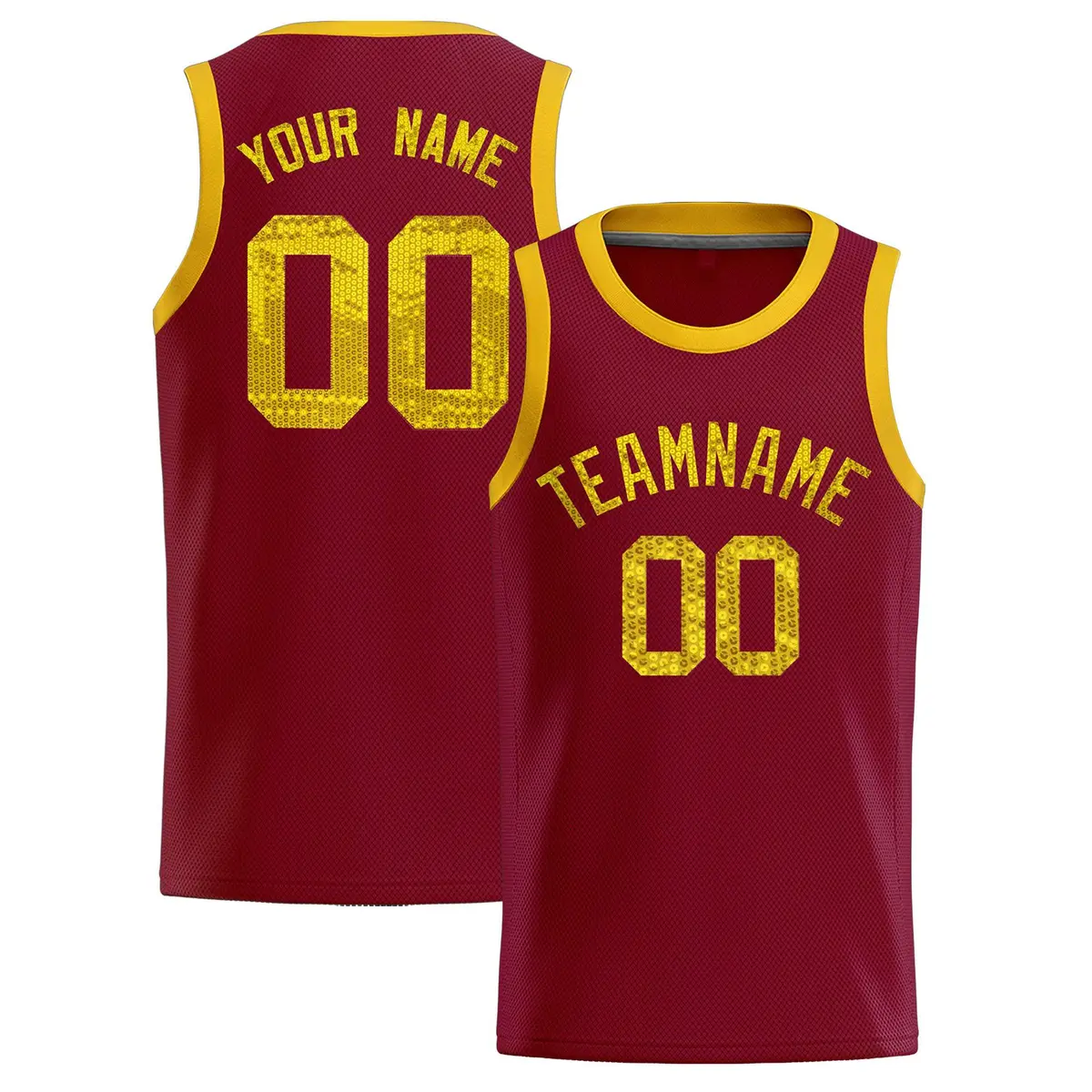Crimson Sequined Trim Athletic Basketball Jersey