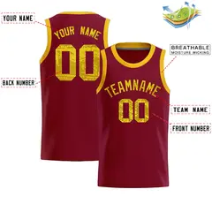 Crimson Sequined Trim Athletic Basketball Jersey 2